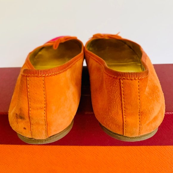 PRADA BALLET SUEDE FLATS ORANGE AND PINK WITH BOW ACCENT MADE IN ITALY - Picture 4 of 8